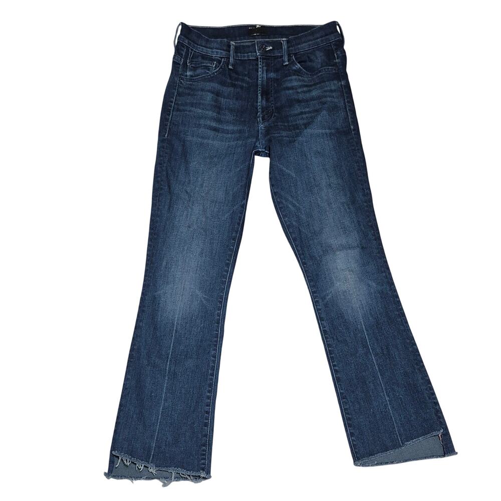 MOTHER Dark Wash Raw Hem Cropped Flare Jeans